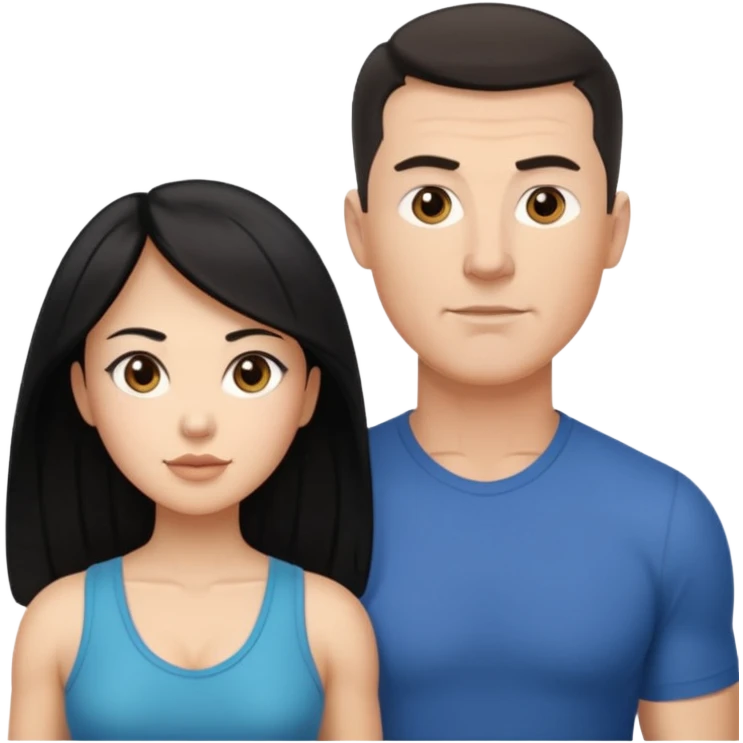 white dad with short buzzed fade brunette, 35 years old and muscular. standing net to asian whife with long black hair and big brown eyes.   emoji