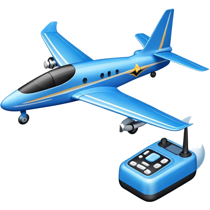 An icon featuring a remote-controlled model airplane soaring through the sky and clouds, with a detailed transmitter in the foreground. The sky is clear with motion lines showing flight. Transparent background emphasizes the precision, creativity, and joy of aeromodelling as a sport. emoji