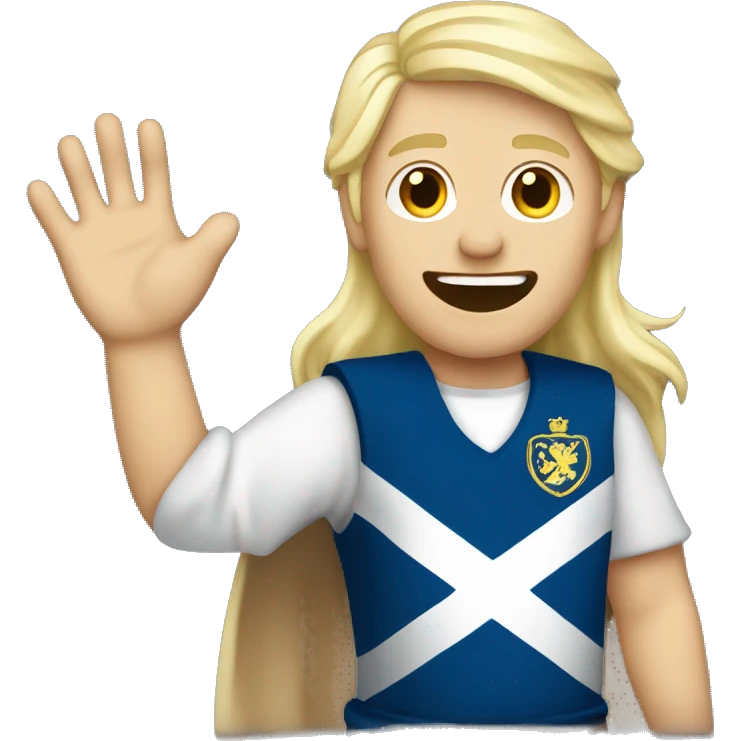 Male with blonde hair waving hand to say hello with a Scotland emoji