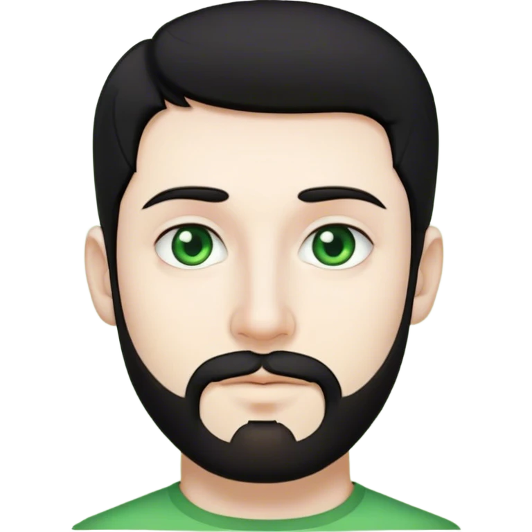 Man with black hair, white skin, light green eyes, short beard, nice nose, slim lips emoji