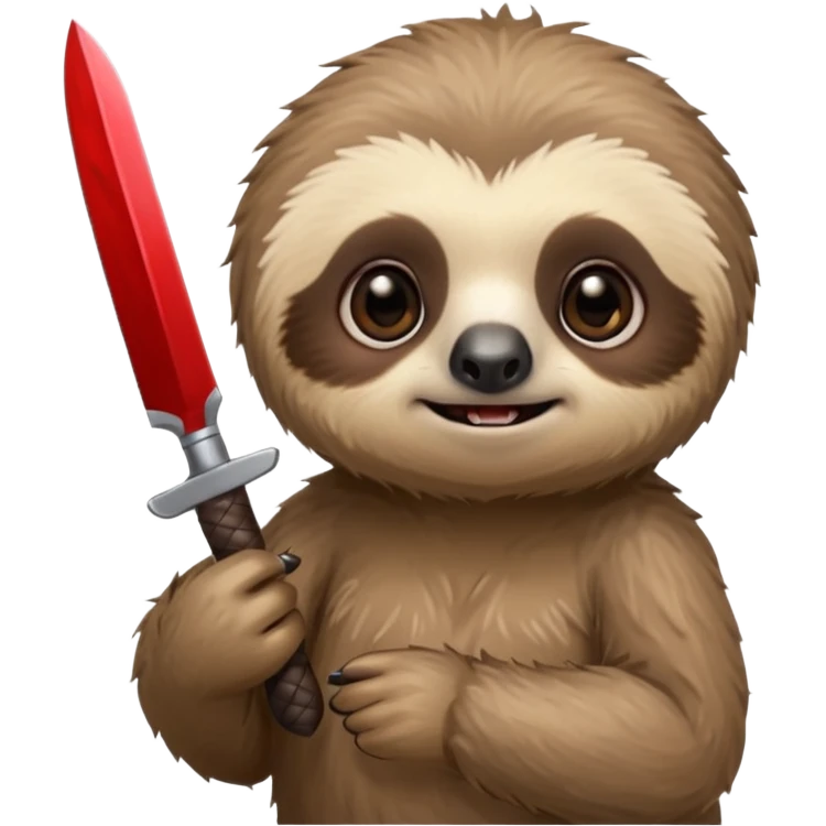 Cute little sloth holding a knife but looking cute but evil emoji