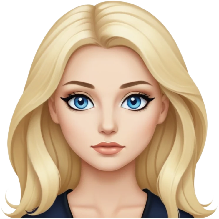 blonde, blue eyes baddie,pretty makeup, strong makeup, black eyeliner, long hair emoji
