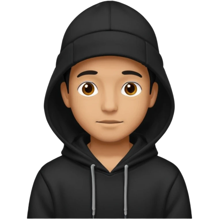 Guy wearing a black hoodie and a black hat emoji