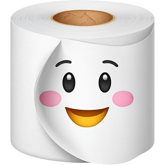 A toilette paper roll with a cute smiling face emoji