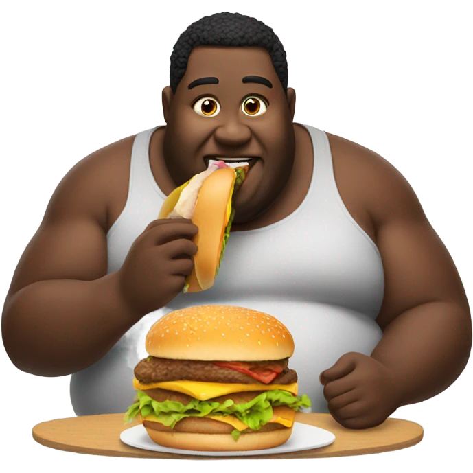 Fat black man eating burger emoji
