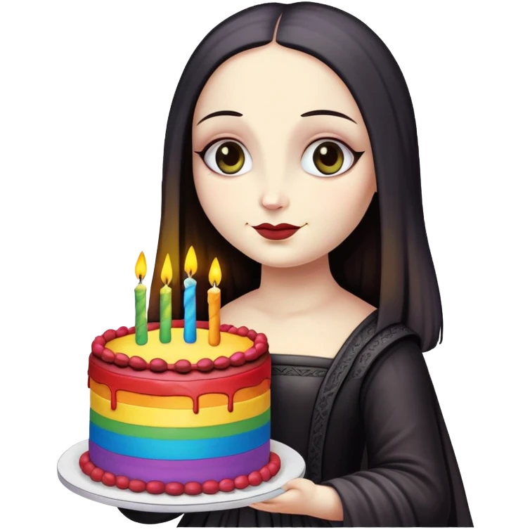 goth monalisa holding a rainbow birthday cake  emoji