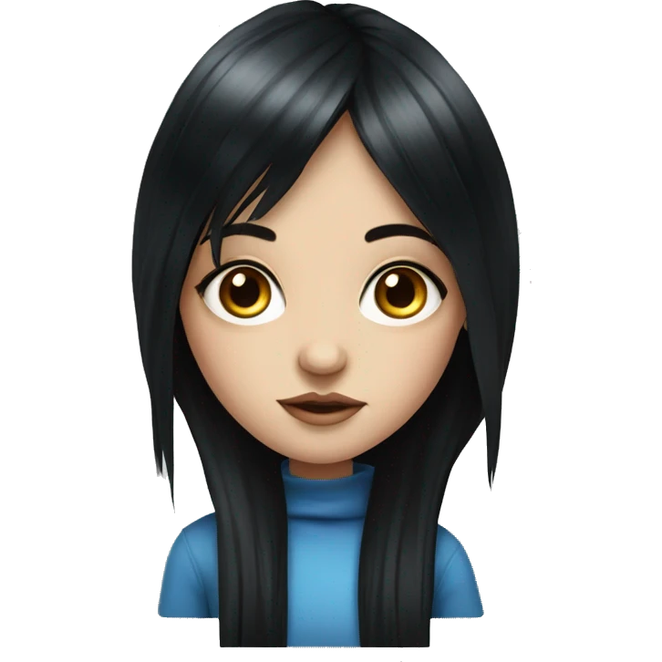 Pretty Hyperrealistic alternative style girl with blue eyes with long black hair and a fringe emoji