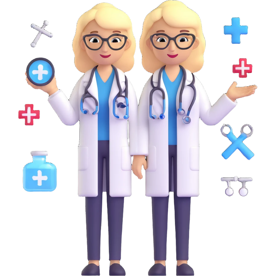 blonde woman doctor with medical symbols emoji