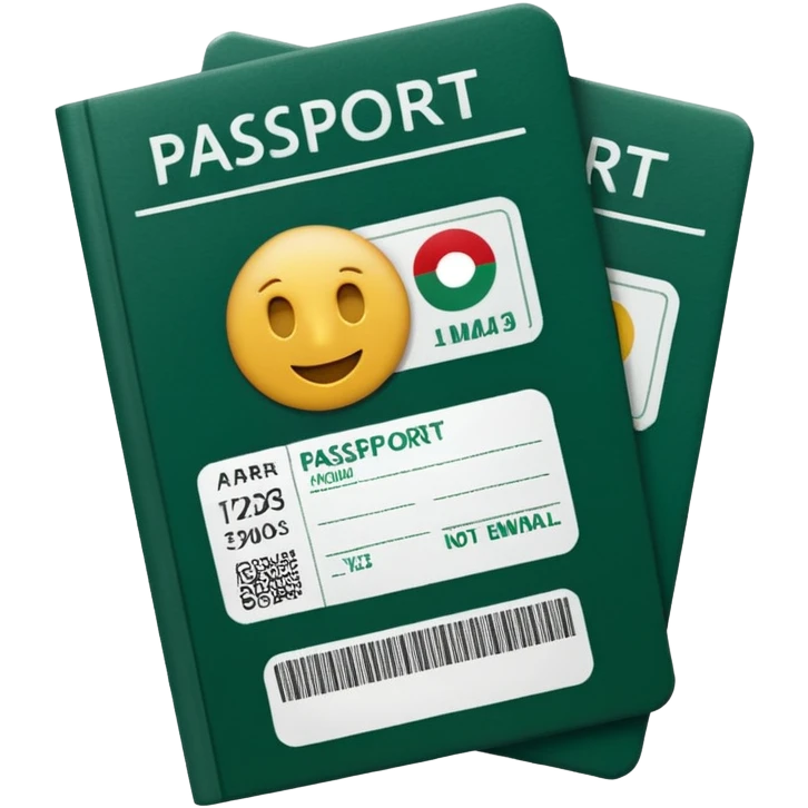 dark green passport with visible long white airline tickets sticking out, no faces or emojis, emoji style emoji