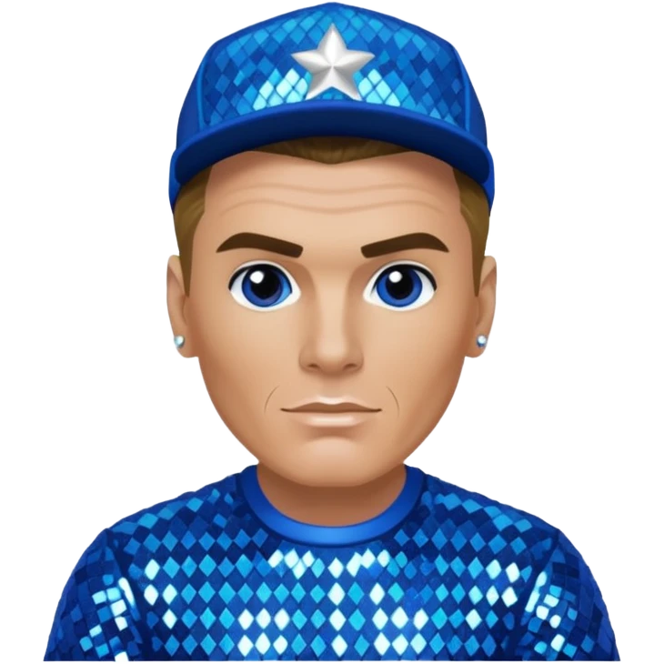 Vanilla Ice with dark blonde hair, blue sequin outfit emoji