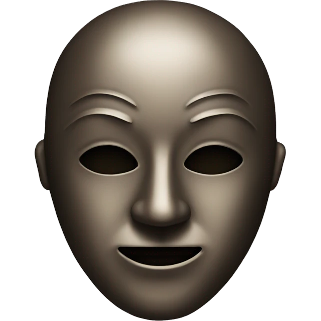Bronze mask with a face and full black eyes, and a barely noticeable smile emoji
