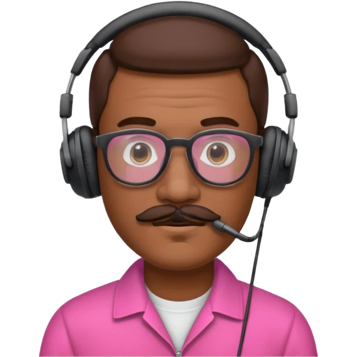 headphone and spectacles, mustached pink man emoji