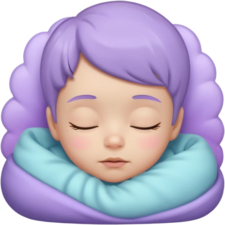 a baby lavender sleepy face emoji with a glowing pastel lavender gradient behind it, lavender skin emoji
