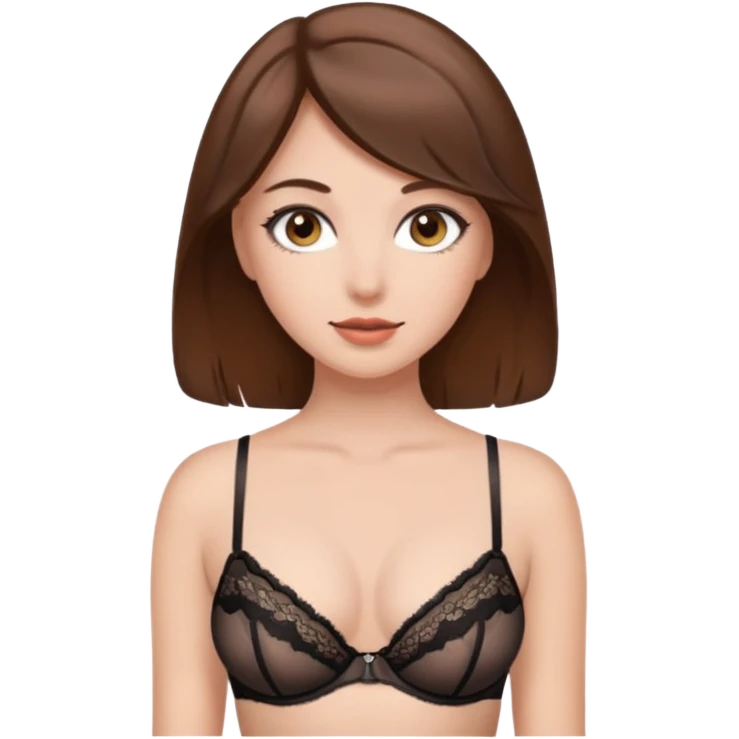 Девушка с серыми глазами и каштановыми волосами в нижнем белье emoji