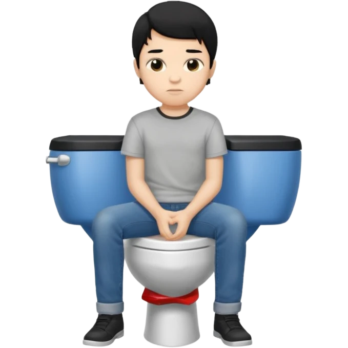 menino tom de pele medio claro com cabelo preto sentado no vaso sanitário quadrado emoji