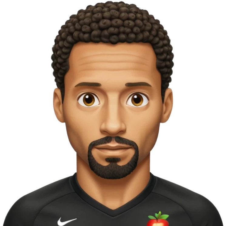 Black British footballer Rio Ferdinand, short tight curly hair with a sharp fade, trimmed beard, confident expression, realistic Apple emoji style inspired by his real-life appearance emoji