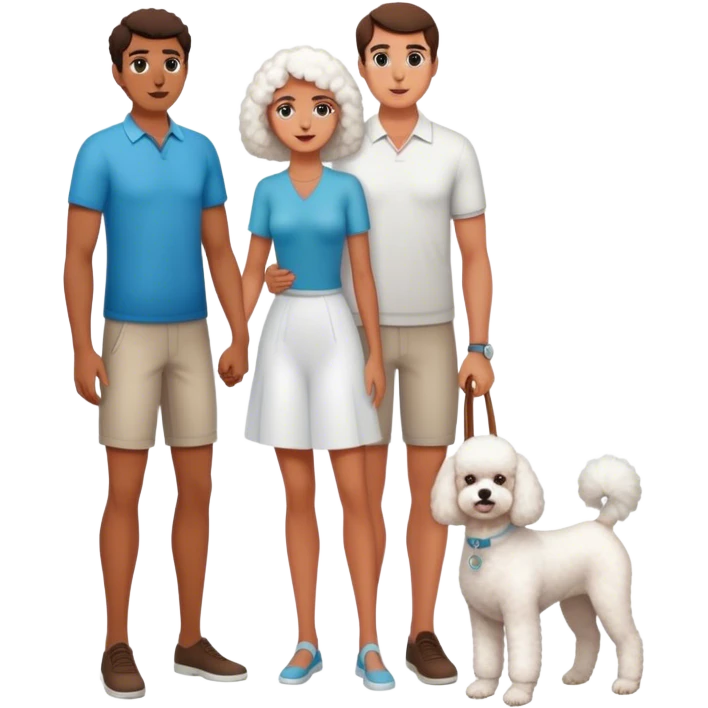 Tall man and tanned woman with a bichon emoji