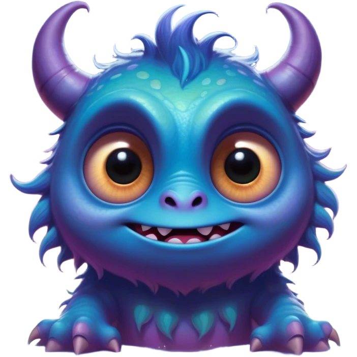 Macroscopic view, create an image of a cartoon monster with extra big shining eyes, by thomas kinkade and paul lehr, pixar cute character design, by Anne Stokes, splashes of neon galaxies, adorably cute, drew struzan inspiration, 2019, by Wojciech Korneli Stattler, beautiful matte painting emoji