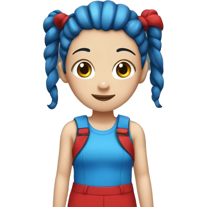 girl with blue pigtails and red jumpsuit with black spots emoji