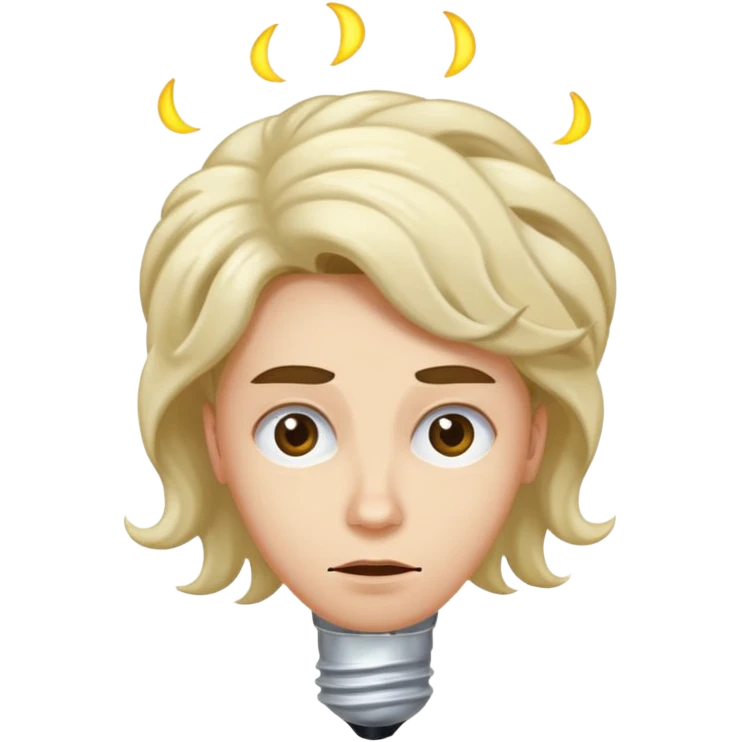 crea Una carita con un remolino en la cabeza, una bombilla encendida sobre ella y una ceja levantada. emoji