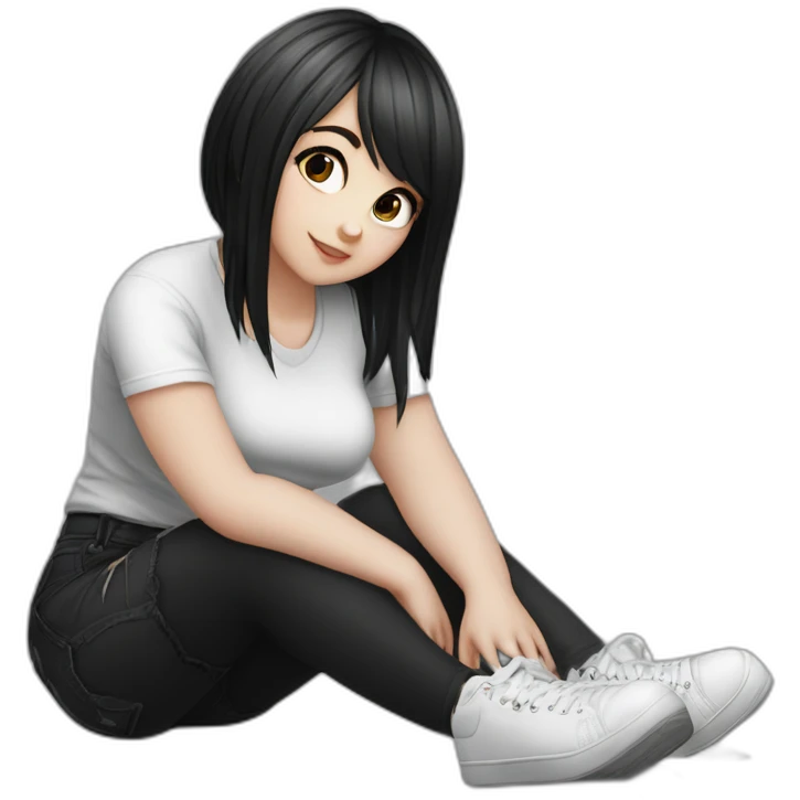 curvy emo girl sits on the floor черная юбка белые трусики рваные полосатые чулки emoji