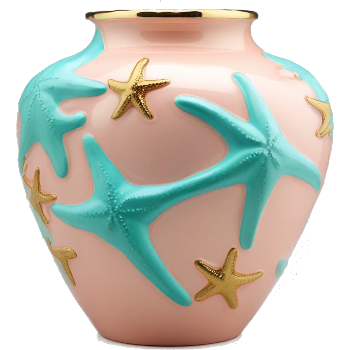 starfish vase, pale pink, turquoise, orange, gold trim emoji