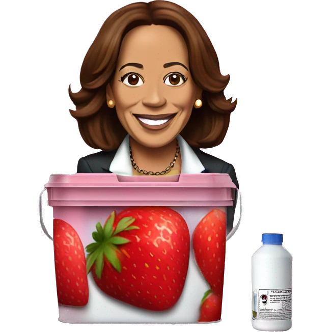Kamala Harris using a strawberry flavored galaxy gas container emoji