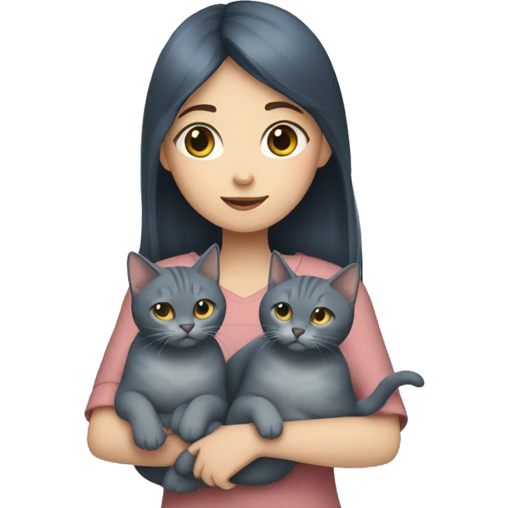 Japanese girl holding Two Russian Blue cats emoji