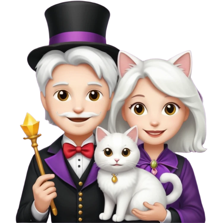 magician couple and their pet cat emoji