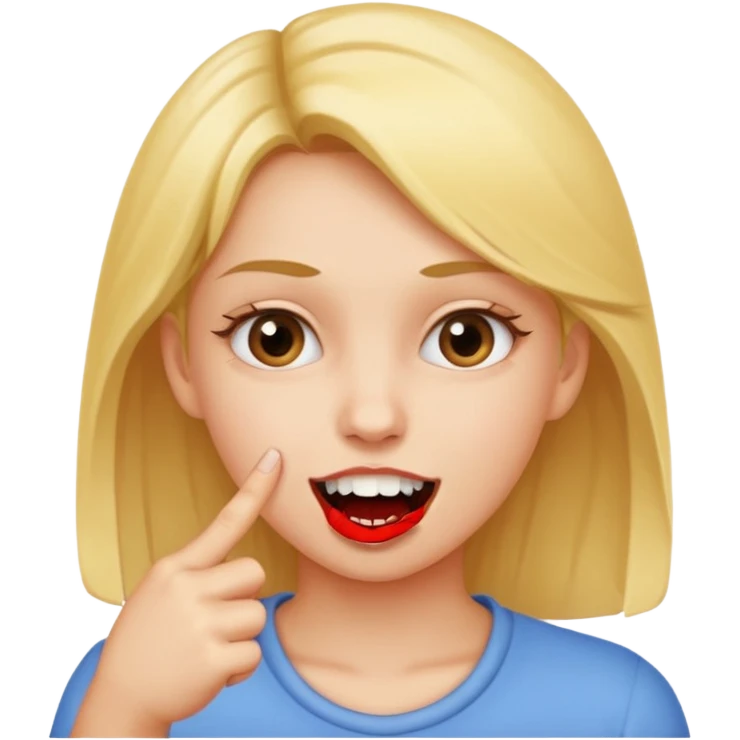 Girl biting finger with teeth only index finger emoji