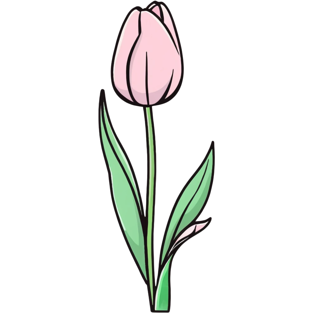 Single soft pink tulip with watercolor petals, clean white background, green stem, and curved soft leaves, elegant hand-painted style emoji