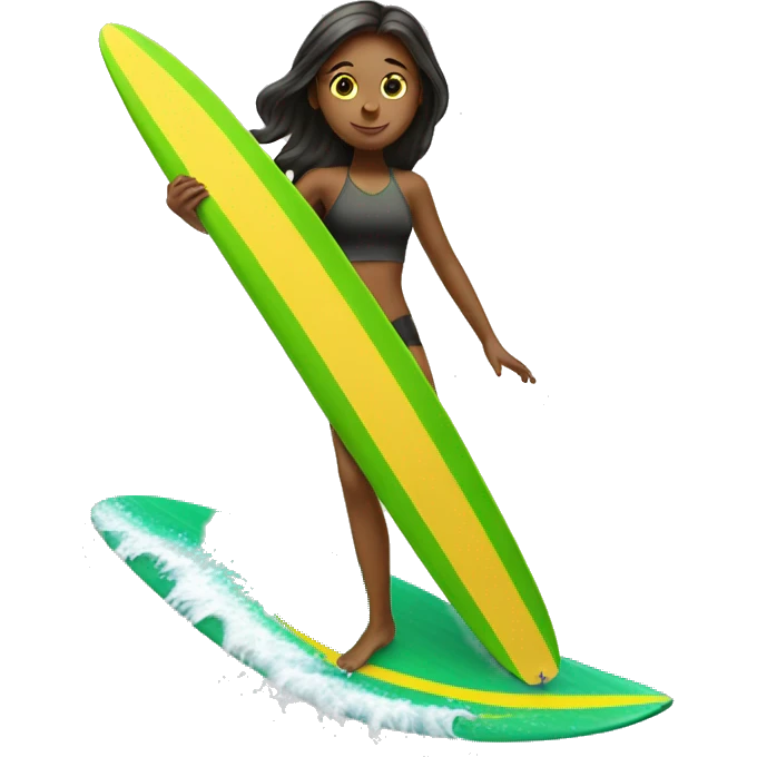 girl surfing green yellow surf board emoji
