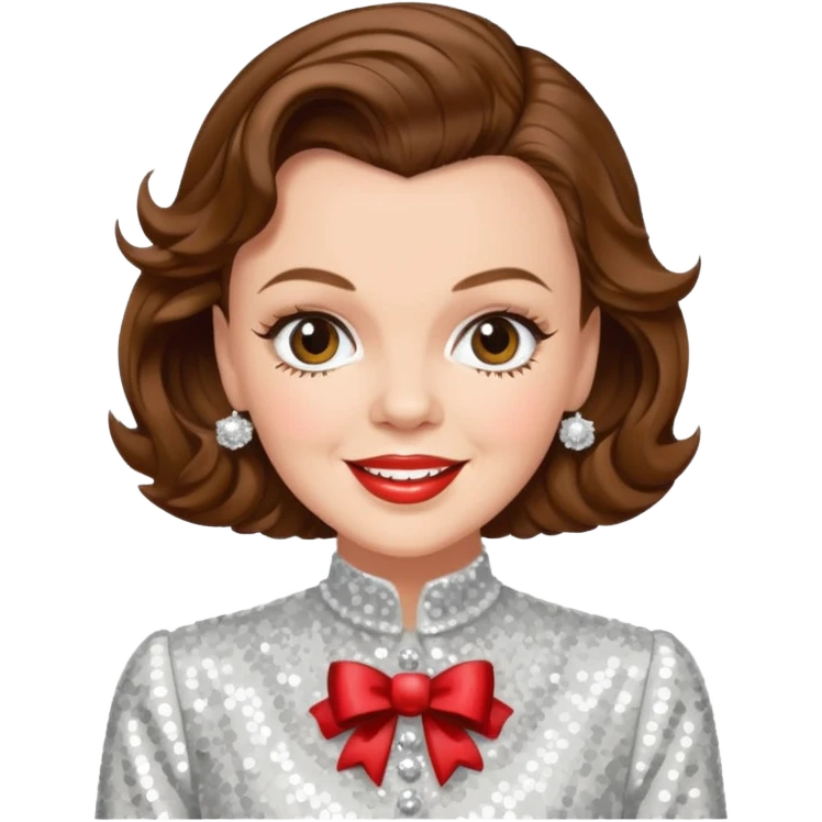 Judy Garland with brown hair, white sequin outfit emoji