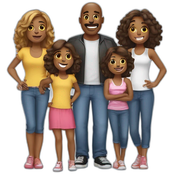 Family-with-father-mother-2 daughters-and-bulldog-Francés-do-black emoji