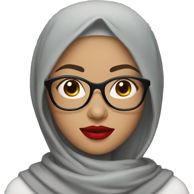 light skin woman with gray hijab wearing glasses and red lipstick emoji