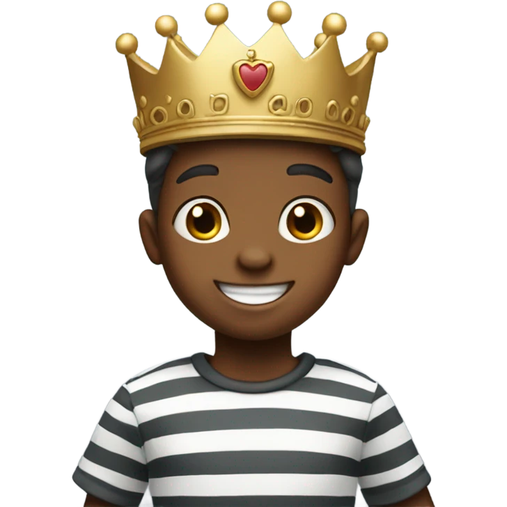 happy boy in striped shirt with a crown  emoji
