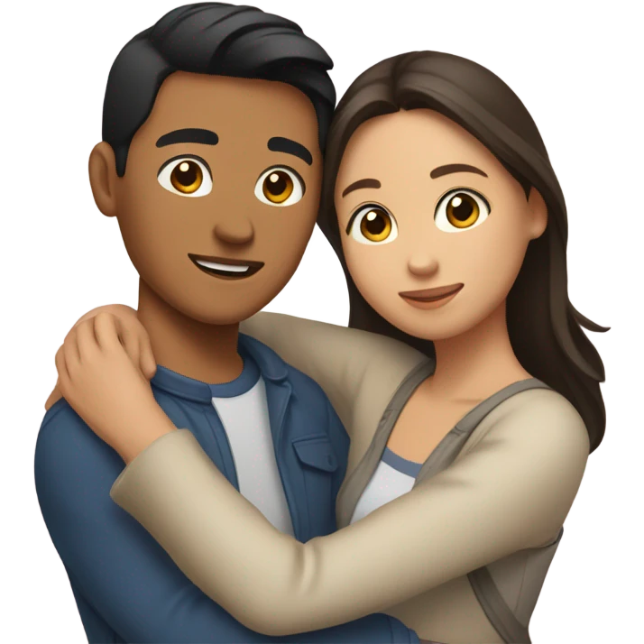 Young Filipino man young brunette woman hug emoji