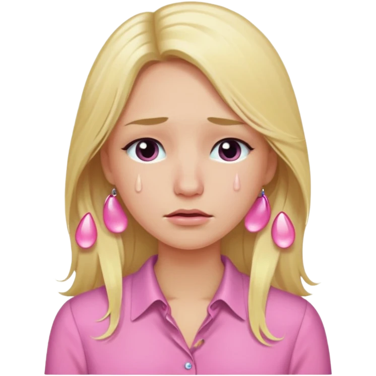 Me with long blond hair in a pink blouse with tears in my eyes emoji