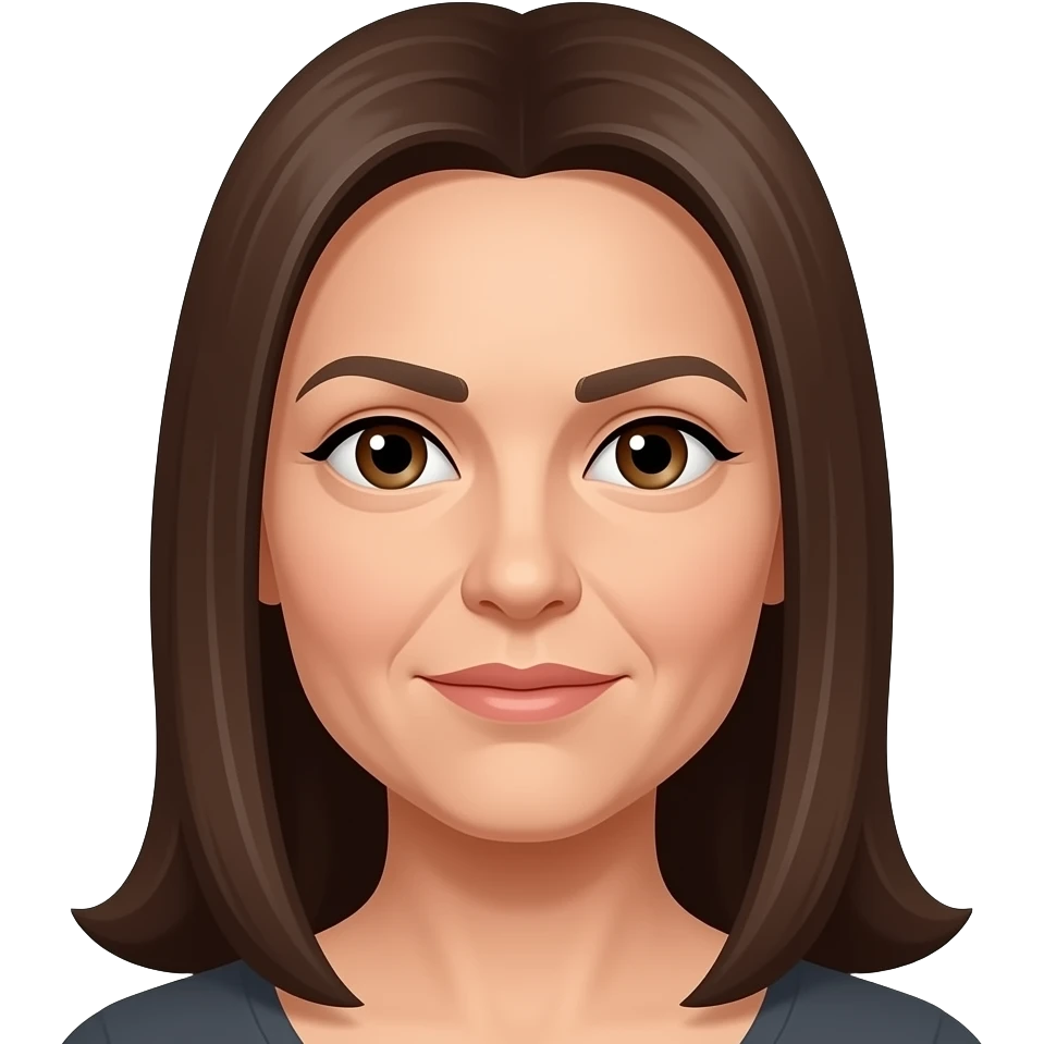 long straight brown hair female 50 years old brown eyes sharp features emoji