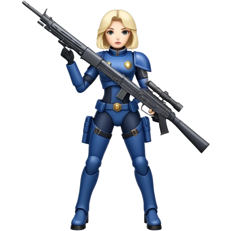 Stunning woman , space marine, full body forward-fashion pose, riffle gun in arms emoji