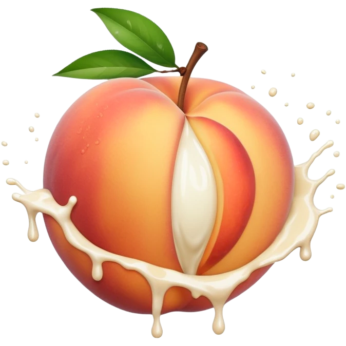 Peach with an opening with milk splatters emoji