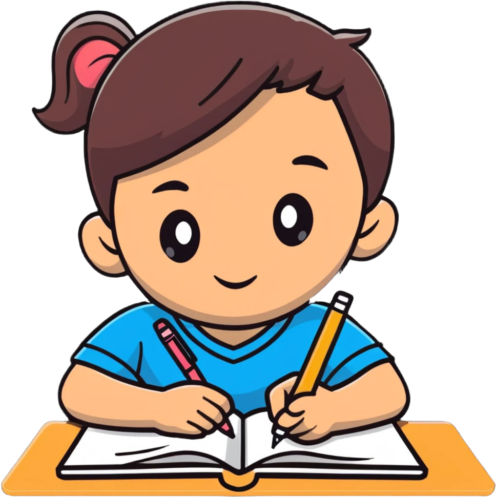 Focused student with pen and notebook, ear tilted toward teacher, learning emoji