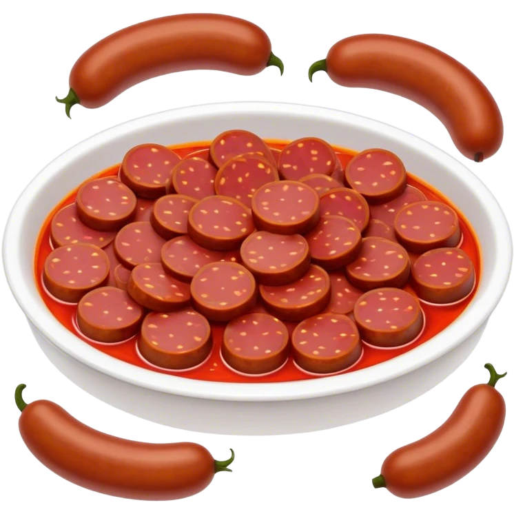 Cinematic Realistic Chorizo Dish Emoji, featuring spicy, robust sausage slices rendered with vivid textures and dynamic, appetizing lighting. emoji