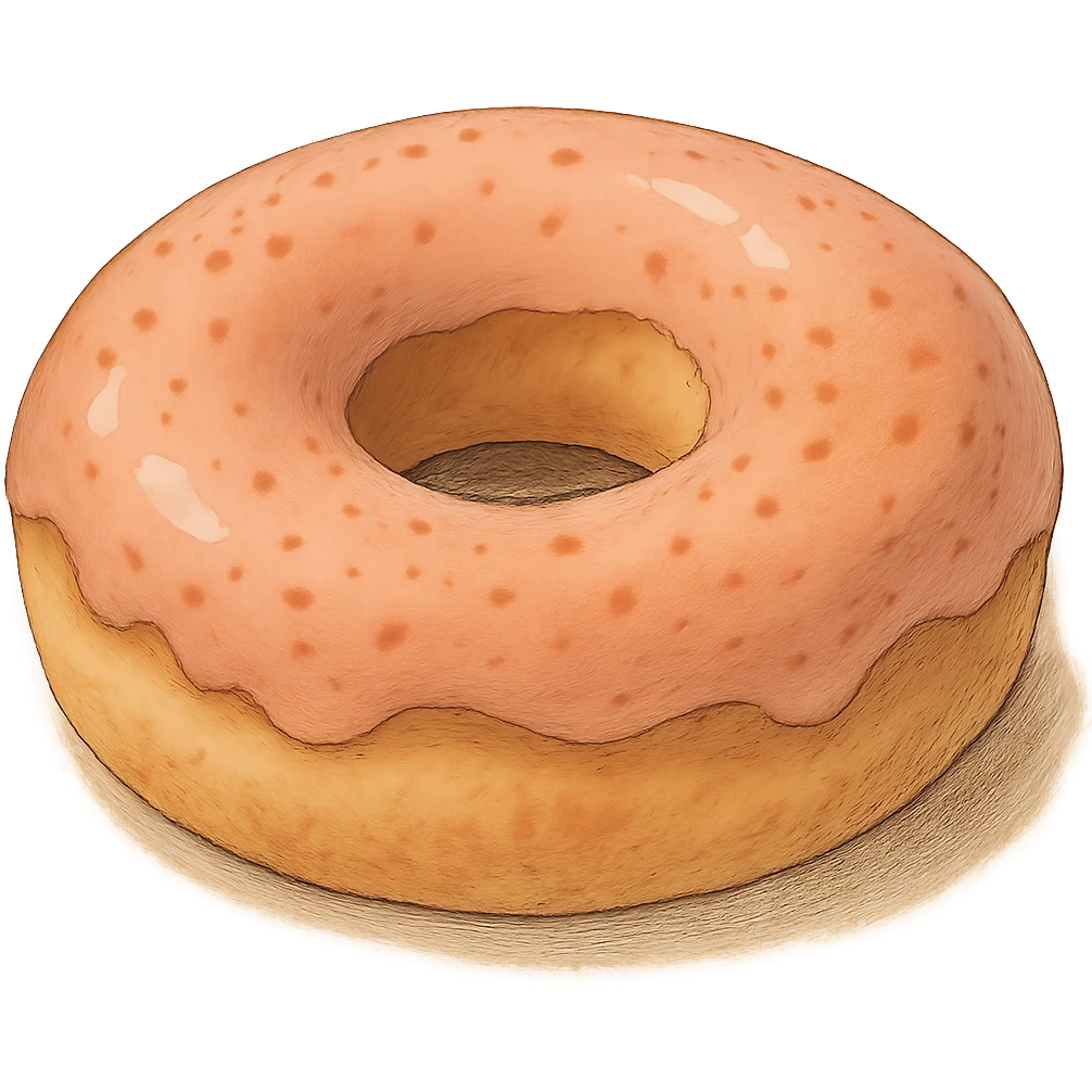 A donut in Ghibli style, detailed, soft pink colors, with no background emoji