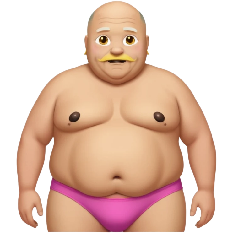 Old fat and bald in front mullet. huge belly huge pink nipples. Hairy all over body. beaver like yellow teeth.has white saggy underwear with holes and pee stains in front of underwear. Hideous in front face appearance  emoji