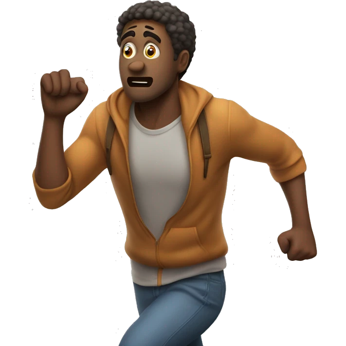 MAN RUNNING WITH A WORRIED EXPRESION AND A HAND I THE AIR TRYING TO GRAB SOMETHING emoji
