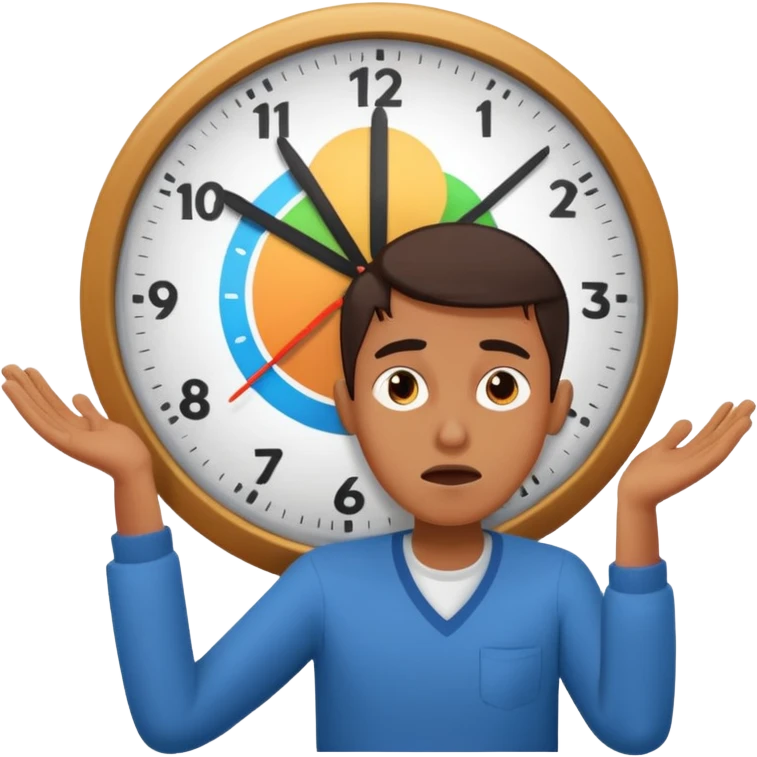 stressed person with clock and unfinished video project, expressive and vibrant emoji