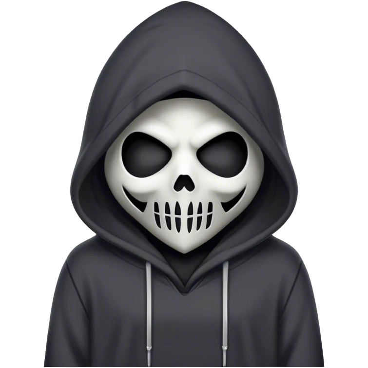 cute character in hoodie, wearing cute reaper mask emoji