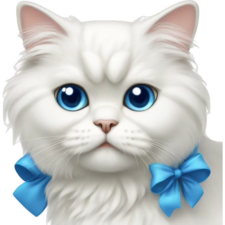 White Persian cat with blue eyes and bow emoji