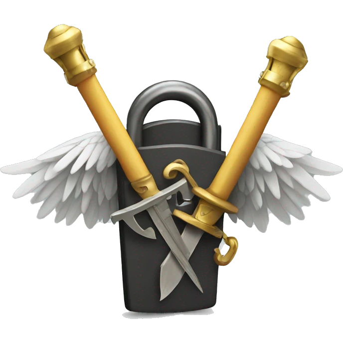a lock with wings holding a sword emoji